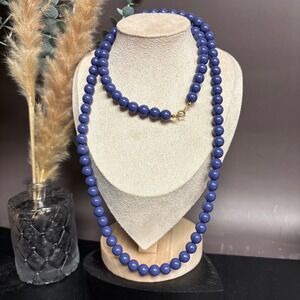 Vintage Trifari Signed Blue Beaded Necklace | Long 36 In Acrylic | MCM